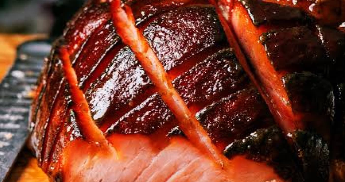 Double smoked ham with a scored exterior